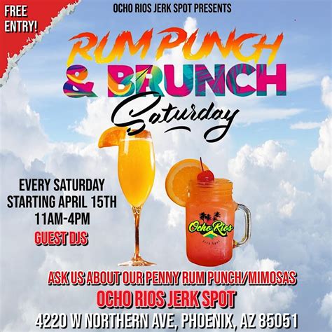 Rum punch brunch - Rum Punch & Brunch Sundays Hosted By Ocho Rios Jerk Spot. Event starts on Sunday, 25 February 2024 and happening at 4220 W Northern Ave, Phoenix, AZ 85051-5766, United States, Phoenix, AZ. Register or Buy Tickets, Price information.